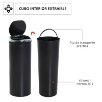 HOMCOM Cubo de Basura Automático 50L con Tapa Cierre Suave y Silencioso Cuerpo de Acero Inoxidable Negro(m-6)