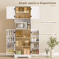 HOMCOM Credenza da Cucina Alta Stile Country, 2 Armadietti e 8 Portaspezie, 60x40x181.5 cm, Bianco(m-4)