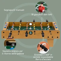 HOMCOM Calcio Balilla Pieghevole per Adulti e Bambini con 2 Palline e Segnapunti, in Legno, 69x36.5x22 cm, color Legno(m-4)