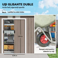 Outsunny Depozit de Grădină din Oțel cu 2 Ventilații și 2 Uși Glisante, 280x130x172 cm, Maro Lemn(m-5)