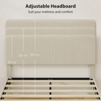 HOMCOM Struttura Letto 140x200 cm con Testiera Imbottita Regolabile in Altezza e Doghe, Velluto a Coste, Grigio(m-4)