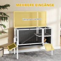 PawHut Kleintierstall für Zwerghamster, Kaninchen, Meerschweinchen, mit Zubehör, erhöhtes Design, Holz, Metall, Grau(m-7)