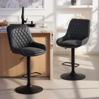 HOMCOM Set of Two Faux Leather Retro Bar Stools - Black(m-2)