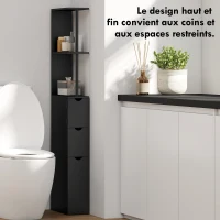 HOMCOM Meuble colonne salle de bain armoire de salle de bain avec tiroirs étagères ouvertes placard 15 x 33 x 136 cm noir(m-5)
