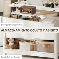 HOMCOM Mesa de Centro Elevable y Extensible con Compartimentos Ocultos Estante Abierto 100x90x64 cm Blanco(m-6)