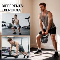 HOMCOM Kettlebell 10 kg, haltère avec poignée ergonomique, haltère à boule, musculation, entraînement, 25 x 19 x 28 cm noir(m-4)