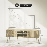 HOMCOM Meuble TV, meuble télé jusqu'à 65 pouces avec 2 portes, 2 compartiments ouverts, étagère réglable, 140x35x49cm, chêne(m-3)