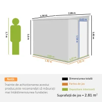 Outsunny Căsuță pentru Unelte din Metal 1,5x2m cu Bază, Ușă Glisantă și Acoperiș Înclinat, Verde(m-3)