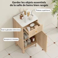 HOMCOM Meuble de salle de bain, meuble de rangement avec plateau effet marbre et porte rainurée, tiroir 36 x 30 x 80 cm, chêne(m-4)