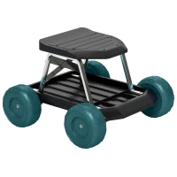 Outsunny Rollbarer Gartensitz, Gartenhocker mit Werkzeugablage zum Jäten und Pflanzen, 50 x 49 x 32 cm, Dunkelgrün(m-1)