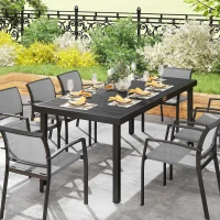 Outsunny Aluminium Outdoor Garden Dining Table for 8 People, Faux Wood Top, for Garden, Patio, 190 x 90 x 74cm, Black(m-9)