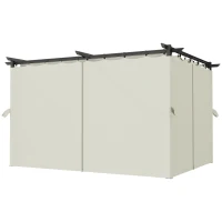 Outsunny Pérgola con Techo Retráctil 4x3 m Cenador con Paredes Laterales Anti-UV Resistente al Agua para Jardín Patio Crema(m-11)
