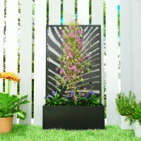 Outsunny Metal Garden Bed for Garden with Trellis, Wall Mounted or Freestanding Raised Planter with Privacy Screen(m-8)
