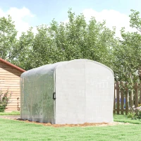 Outsunny Folientunnel-Gewächshaus 6 m², Tunnelgewächshaus 300x200x195cm, PE-Plane 220 g/m², 50 cm verlängerte Ränder, mit Tür, Weiß(m-4)