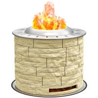 Outsunny Palenisko ogrodowe, Ogrzewacz na drewno, Stolik ogrodowy z matą ochronną na podłodze dla ogrodu, kempingu, tarasu, Stal, MgO, Żółty(m-1)