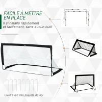 HOMCOM Lot de 2 but de foot extérieur, cage de foot portable avec sac de rangement en tissu Oxford 183 x 90 x 90 cm noir blanc(m-4)