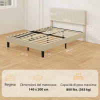 HOMCOM Struttura Letto 140x200 cm con Testiera Imbottita Regolabile in Altezza e Doghe, Velluto a Coste, Grigio(m-3)