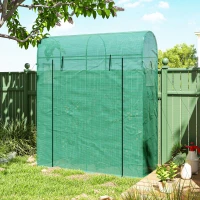 Outsunny Garden Greenhouse, Small Balcony Greenhouse with PE Cover and Steel Frame, Roll-up Door and Windows 170 x 68 x 200 cm, Green(m-5)