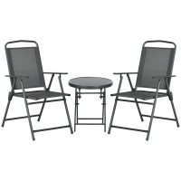 Outsunny Set de Jardín 3 Piezas con 2 Sillas 53.5x64x93 cm y Mesa de Café Ø45x50 cm, en Metal, Gris Oscuro