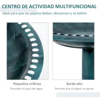 Outsunny Baño para Pájaros de Jardín Exterior con Diseño de Flor y Acabado Envejecido Ligero y Resistente Verde(m-5)