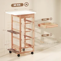 HOMCOM Desserte cuisine à roulettes avec tiroir, 4 paniers et étagères latérales, 47 x 37 x 83 cm, blanc et marron(m-3)