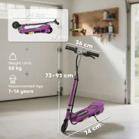 HOMCOM Foldable Electric Kids Scooter, Ride-on for Ages 7-14 Years, Purple(m-3)