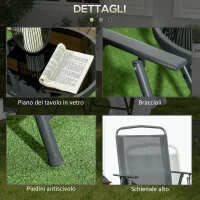 Outsunny Set da Giardino 3 Pezzi con 2 Sedie 53.5x64x93 cm e Tavolino da Caffè Ø45x50 cm, in Metallo, Grigio Scuro(m-7)