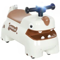 AIYAPLAY Porteur, design dinosaure, volant, lumières, sons, 4 roues, blanc crème+brun(m-6)