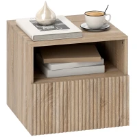 HOMCOM Stolik nocny wiszący z szufladą, otwarta przestrzeń, wykończenie drewnopodobne, szafka nocna, stolik pomocniczy, dla sypialni, salonu, naturalne drewno, 40 x 39,5 x 35 cm(m-1)