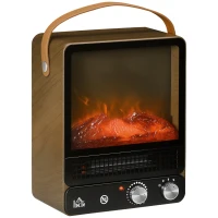 HOMCOM Elektrokamin z efektem płomieni, cichy komin stojący z uchwytem, regulowany piecyk, 750/1500W ogrzewanie wnętrz z zabezpieczeniem przed przegrzaniem do salonu i pomieszczeń wewnętrznych(m-1)