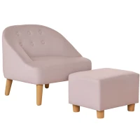 HOMCOM Fotel dla dzieci z podnóżkiem Sofa dziecięca od 3 lat Meble dla dzieci Pokój dziecka Aksamit holenderski Drewno eukaliptusowe Różowy 51 x 51 x 50 cm(m-1)