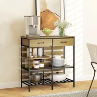 HOMCOM Buffet cuisine, meuble de rangement avec 2 tiroirs et 3 étagères ouvertes, 90 x 40 x 91 cm, bois naturel et noir(m-2)