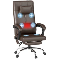 Vinsetto Bureaustoel met Massagefunctie, Ergonomische Directiestoel met Verwarming, Ligfunctie, Lendensteun en Hoofdkussen, In Hoogte Verstelbare Draaistoel met Kiepfunctie, Voetensteun, Koffie(m-1)