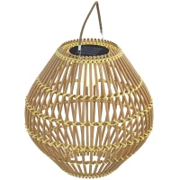 Outsunny Lampa solarna, rattanowa lampa ogrodowa, wodoszczelna lampa solarna z czujnikiem światła, lampa ogrodowa LED z konstrukcją bębna, na taras, balkon, stal, żółta(m-1)
