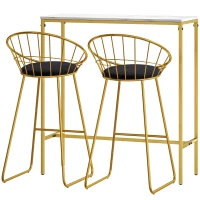 HOMCOM Ensemble table de bar avec tabourets table à manger debout avec 2 chaises pieds en acier 100 x 40 x 107 cm doré(m-12)
