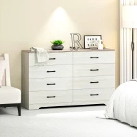 HOMCOM Cassettiera 8 Cassetti Moderna in Legno, 140x40x86 cm, Noce e Grigio Chiaro(m-9)