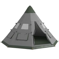 Outsunny 6 Men Tipi Tent with Carry Bag - Grey(m-10)