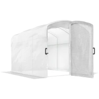 Outsunny 6m² Tunnel Garden Greenhouse, 300x200x195cm PE Cover 220 g/m² 50 cm Extended Edges with Door White(m-1)
