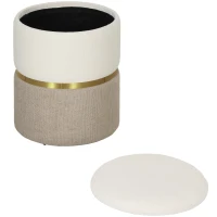 HOMCOM 36cm Round Storage Ottoman, Upholstered Chenille Footstool with Removable Lid, Vanity Stool for Living Room, Bedroom, Cream(m-1)