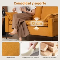 HOMCOM Sofá de 2 Plazas Tapizado en Terciopelo con Patas de Metal Reposabrazos Acolchado 130x77x84 cm Amarillo(m-4)