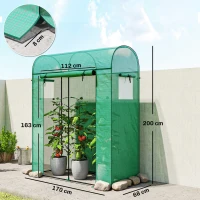 Outsunny Garden Greenhouse, Small Balcony Greenhouse with PE Cover and Steel Frame, Roll-up Door and Windows 170 x 68 x 200 cm, Green(m-3)