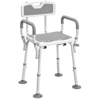 HOMCOM Shower stool ergonomic shower chair adjustable height non-slip feet 56.5 x 53.5 x 87 cm white and gray(m-6)