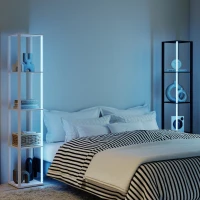 HOMCOM RGB LED Floor Lamp with Shelves, Modern Dimmable Standing Lamp with Remote Control, Adjustable Brightness & Speed for Living Room, Bedroom, Office, Black(m-3)