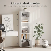 HOMCOM Librería de 5 Niveles Estantería para Libros Moderna con Estantes Abiertos y Puerta 40x30x156 cm Blanco(m-4)