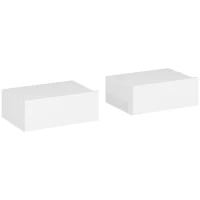 HOMCOM Juego de 2 Mesitas de Noche Flotantes con 1 Cajón Montado en la Pared Estilo Moderno para Dormitorio 40x30x15 cm Blanco(m-1)