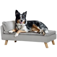 PawHut Dog Cat Couch, Elevated Pet Sofa with Foam Cushion, Soft Pillow, Removable & Washable Covers, Non-slip Foot Pads, Dog Sofa Bed for Medium Dogs, Light Grey(m-1)