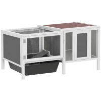 PawHut Outdoor Rabbit Hutch with House, Run Area and Tray, in Wood, Metal and PET, 105x57.5x51.5 cm, Grey(m-1)