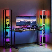 HOMCOM RGB LED Floor Lamp with Shelves, Modern Dimmable Standing Lamp with Remote Control, Adjustable Brightness & Speed for Living Room, Bedroom, Office, Black(m-2)