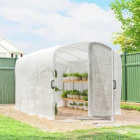 Outsunny Folientunnel-Gewächshaus 6 m², Tunnelgewächshaus 300x200x195cm, PE-Plane 220 g/m², 50 cm verlängerte Ränder, mit Tür, Weiß(m-6)