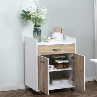 HOMCOM Chariot de service desserte de cuisine à roulettes tiroir placard 2 portes étagère en bois blanc aspect chêne clair(m-9)